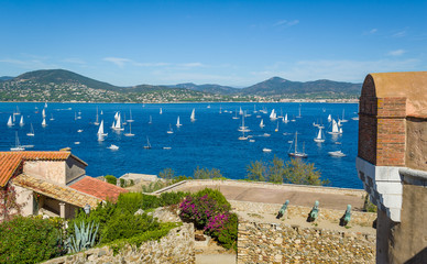 Maritime museum at old fort above the Saint-Tropez town and yacht anchorage view
