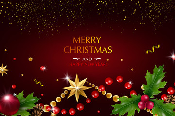 Chic Christmas card. Merry Christmas and Happy New Year.