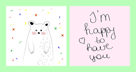 a double-sided card with a bear who's glad he has you