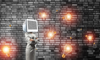 Business woman with monitor instead of head.