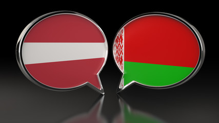 Obraz premium Latvia and Belarus flags with Speech Bubbles. 3D illustration