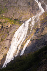 View from the glacier Briksdalsbreen one of the most accessible and best known arms of the Jostedalsbreen glacier. Briksdalsbreen is located in the municipality of Stryn in Sogn og Fjordane county. 