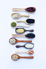 Mixed beans, Different legumes isolated on white.