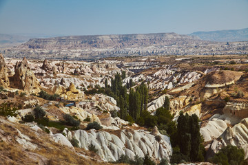 Views of Cappadocia volcanic kanyon cave houses in Turkey