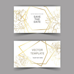 Vector Golden rose. Wedding background card golden crystal border. Thank you, rsvp, invitation card. Engraved ink art.