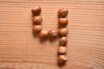 the number 4 shaped with hazelnuts