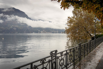 Fototapeta na wymiar Lake Lugano, Lugano, Canton Ticino, Switzerland. Lugano Lombard is a city in southern Switzerland in the Italian-speaking canton of Ticino bordering Italy. The 9th largest Swiss city, it is the larges