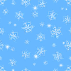 Fototapeta na wymiar Winter seamless pattern with snowflakes, sparkles.