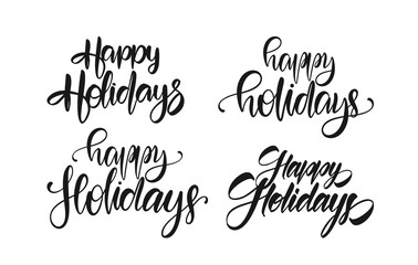 Set of handwritten brush type lettering of Happy Holidays on white background