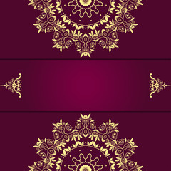 Greeting card with ornament. Invitation card. Abstract beautiful mandala design on background. Template for your design. Vector illustration