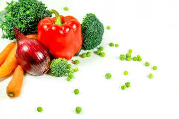 a fresh group of vegetables on white background