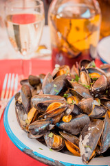 Sea Mussels with White Wine - Seafood Lunch
