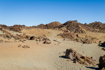 Volcanic sand and rock desert at Teide national park