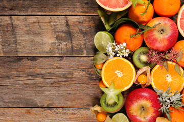 fruits on wood background
