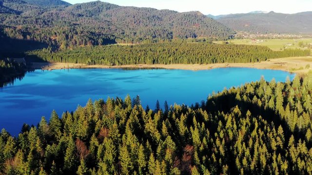 Aerial view, Flight to Barmsee, Grubsee, behind the alps, Bavaria, Germany,