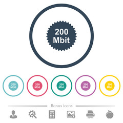 200 mbit guarantee sticker flat color icons in round outlines