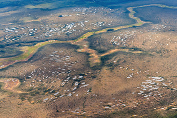 Aerial view over the swampy area