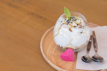 Close up of Banoffee in a glass jar