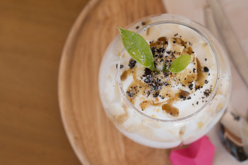 Close up of Banoffee in a glass jar