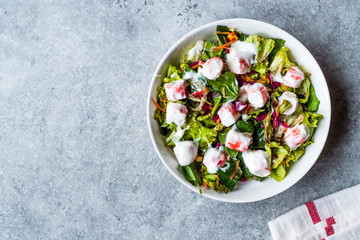 Crab Sticks Surimi Salad with Sauce. in Glass Bowl.