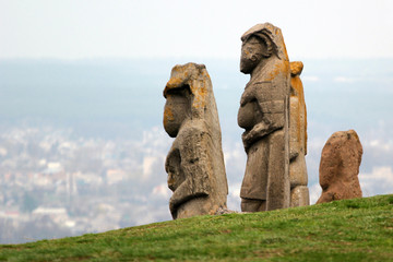 Scythian kurgan with anthropomorphic stone sculptures in Izyum, Eastern Ukraine