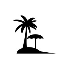 Beach icon. Vector tourism pictograms. Black silhouettes of holiday objects isolated on white. Simple traveling monochrome icon