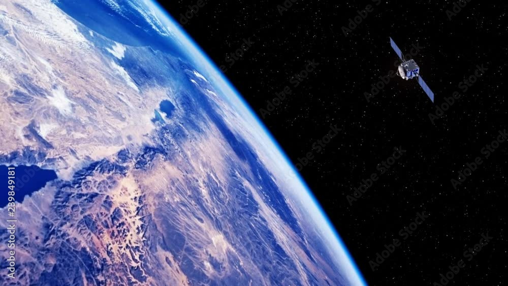 Wall mural 4k. space satellite exploring the surface of the earth. 3d animation.