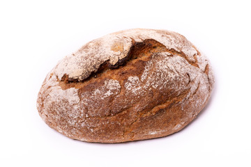 Loaf of organic farmer's bread, isolated on white background