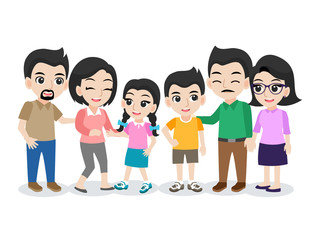 Set of cute happy Family,dad mom son daughter standing together cartoon character flat design vector on white background.