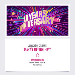 10 years anniversary invitation vector illustration. Graphic design element