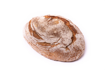 Loaf of organic farmer's bread, isolated on white background