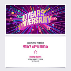40 years anniversary invitation vector illustration. Graphic design element