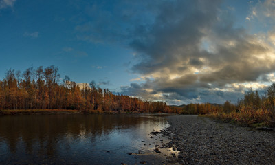 Russia. far East. The colours of autumn are cold-water rivers of Magadan.