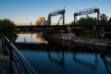 Lachine Canal Railway Bridge, Montreal at dusk