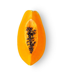 papaya slice isolated on white background. top view