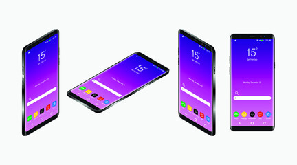 Smartphone mock-up, isometric and flat design styles. Cell phone. Flat isometric. Mobile device. Modern technologies  of communication and management. Black smartphone. Touchscreen display.