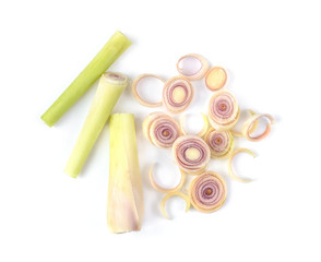 Lemongrass slice isolated on white background. top view
