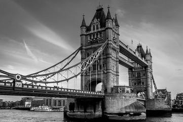 Fototapeta na wymiar A black and White view of the tower bridge on a beautiful clear morning, London