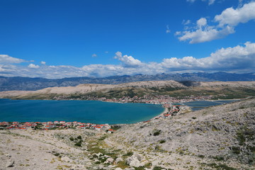 Pag island in Croatia. View from the top on the beach. 