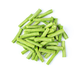 slice long beans isolated on white background. top view