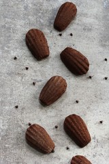 Homemade Chocolate Madeleines top down view with copy space