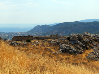 Europe, Greece,Corinth,the sun-scorched slopes of the ancient fortress have seen thousands of years...