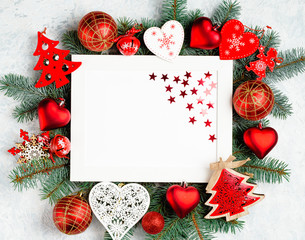 Merry christmas and happy new year card with red decoration