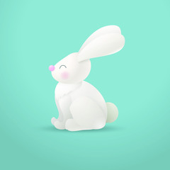 Vector cute little 3d white bunny.