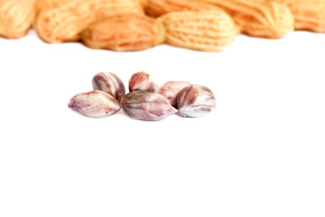 peanut group. nuts close up on white background