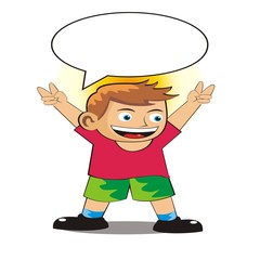 the little boy shouts happily with bubble speech.