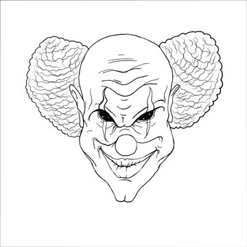 Evil clown face. Scary halloween character isolated at white background. 