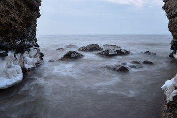 Ruins of Northern Forts on the beach of the Baltic sea, part of an old fort in the former Soviet base Karosta in Liepaja, Latvia