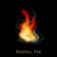 Vector Illustration. Realistic fire. Isolated flame on black background. Flame burn icon