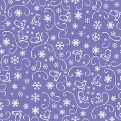 Vector seamless pattern with snowflakes on purple background. Winter background. EPS8